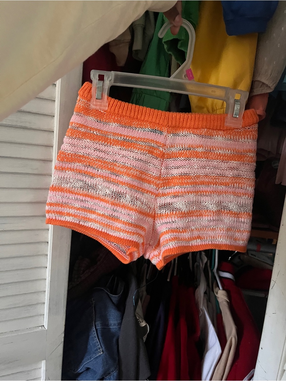 White Fox Boutique Orange & White Striped Knit Swim Coverup Shorts